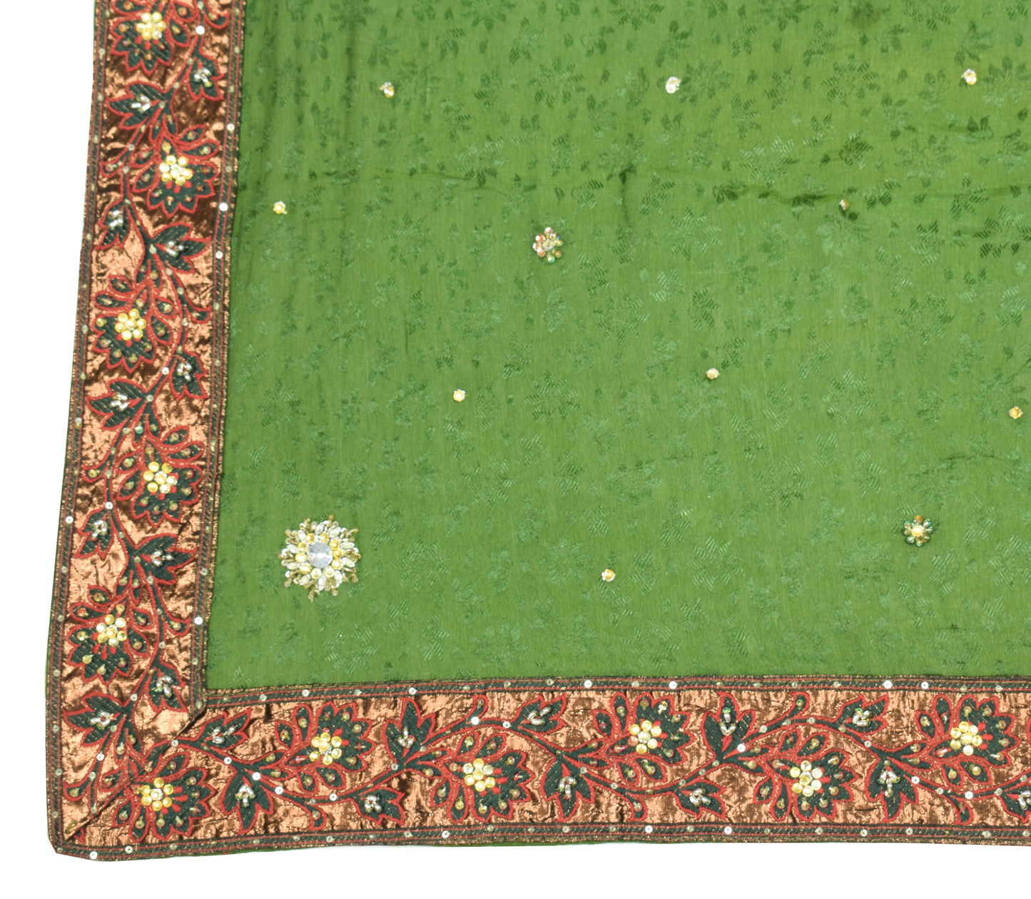 Sushila Vintage Henna Green Self Woven Dupatta Pure Chiffon Floral Long Stole