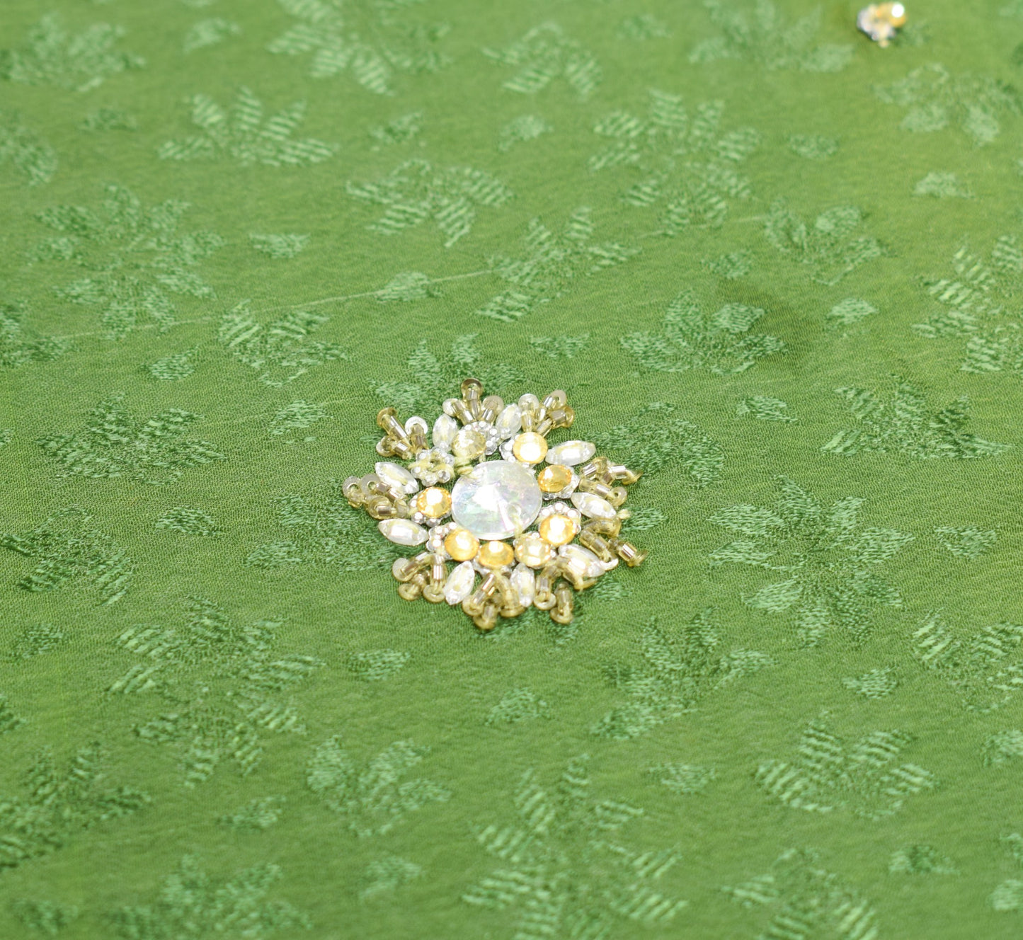 Sushila Vintage Henna Green Self Woven Dupatta Pure Chiffon Floral Long Stole