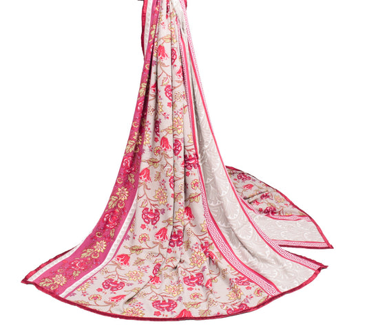 Sushila Vintage Gray Floral Dupatta 100%Pure Cotton Hand Printed Soft Long Stole