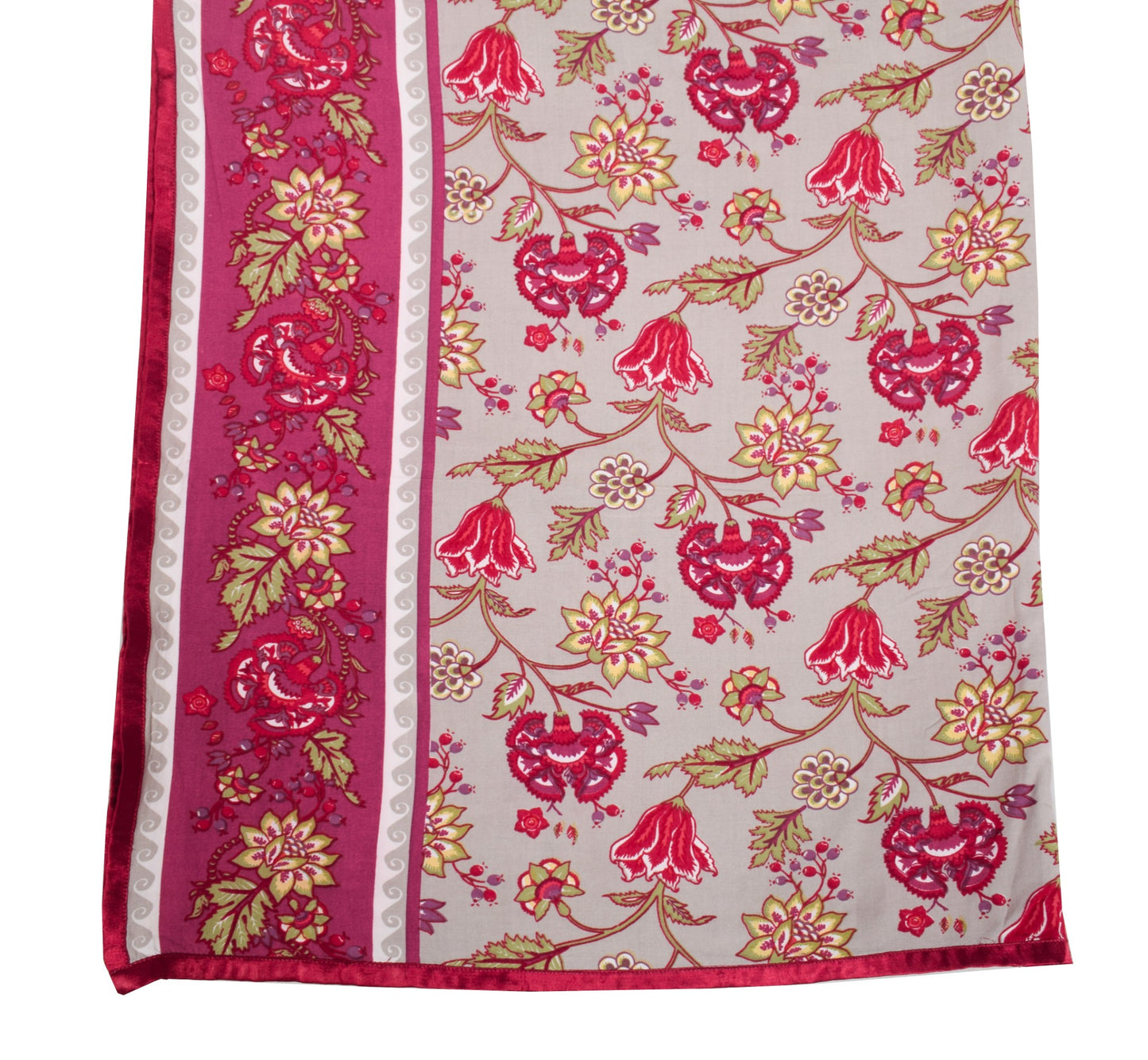 Sushila Vintage Gray Floral Dupatta 100%Pure Cotton Hand Printed Soft Long Stole