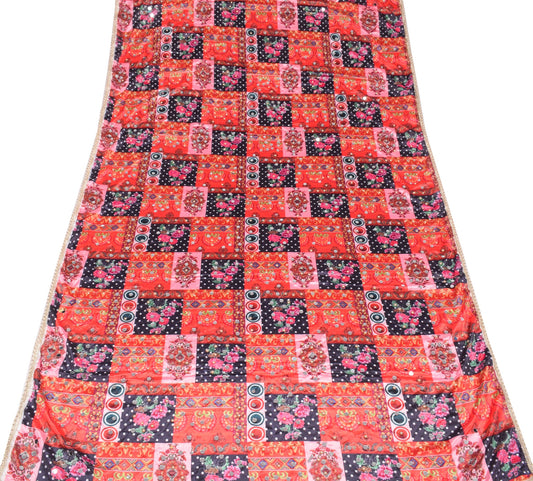 Sushila Vintage Abla Work Dupatta Chinnon Silk Multicolor Long Stole HEAVY Wrap