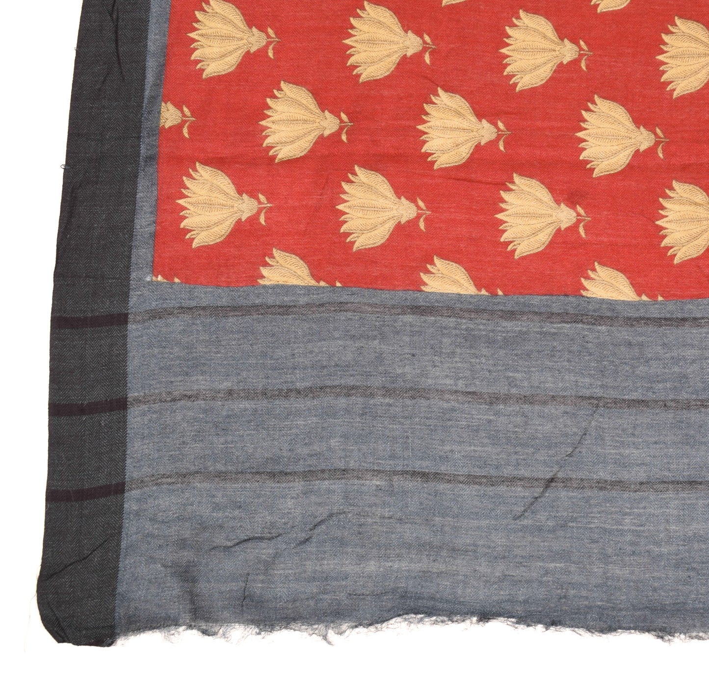 Sushila Vintage Pure Woolen Dupatta Red Floral Printed Woven Shawl Long Stole