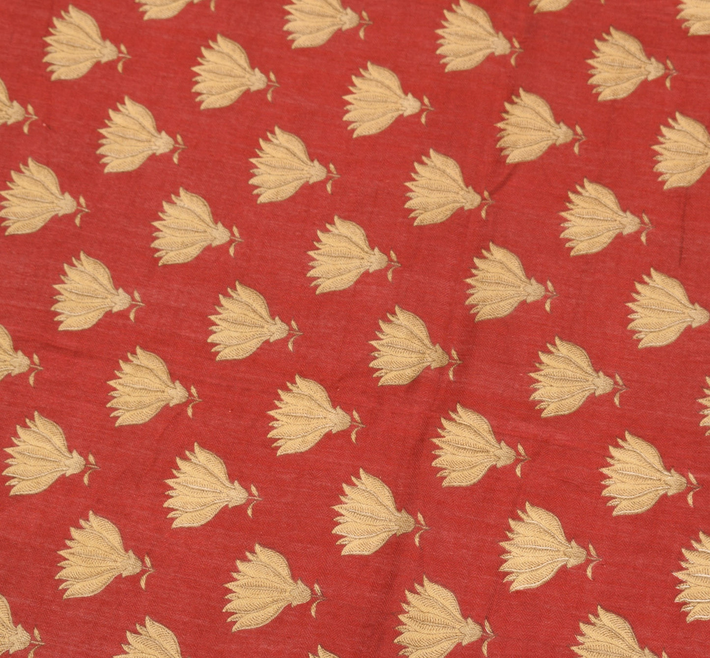 Sushila Vintage Pure Woolen Dupatta Red Floral Printed Woven Shawl Long Stole