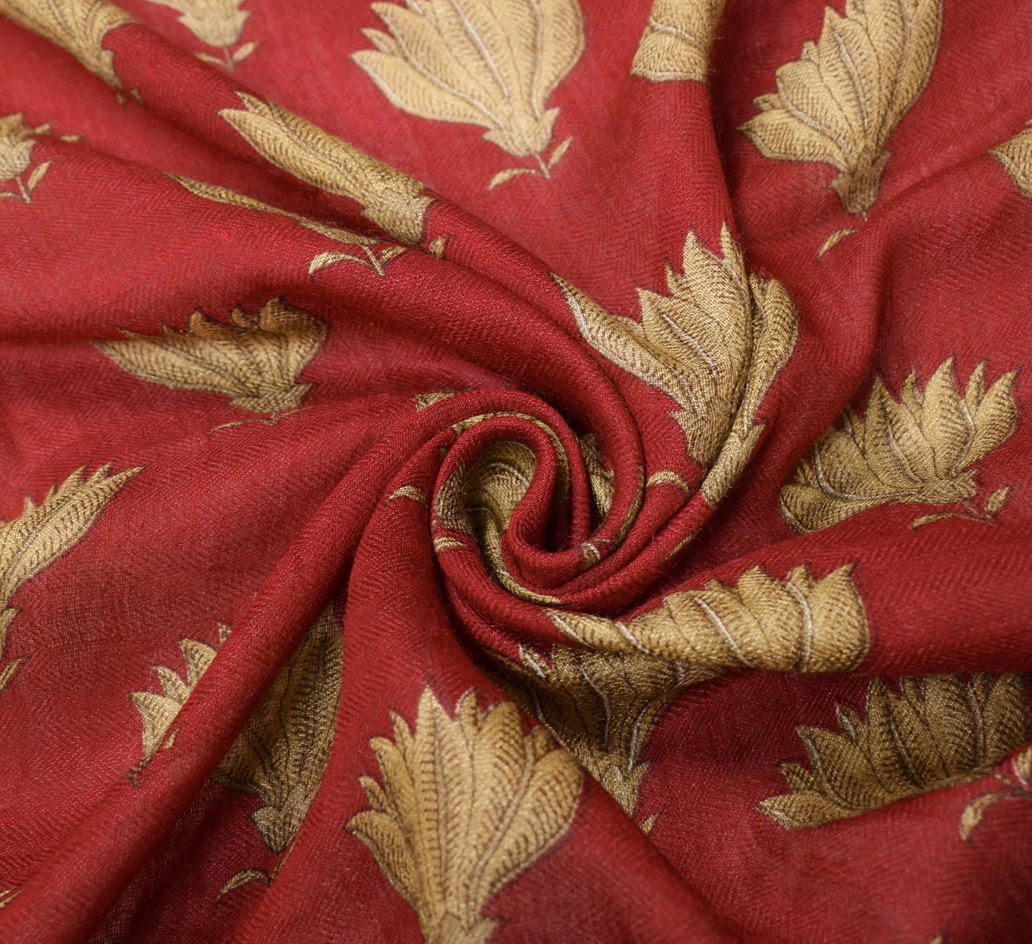 Sushila Vintage Pure Woolen Dupatta Red Floral Printed Woven Shawl Long Stole