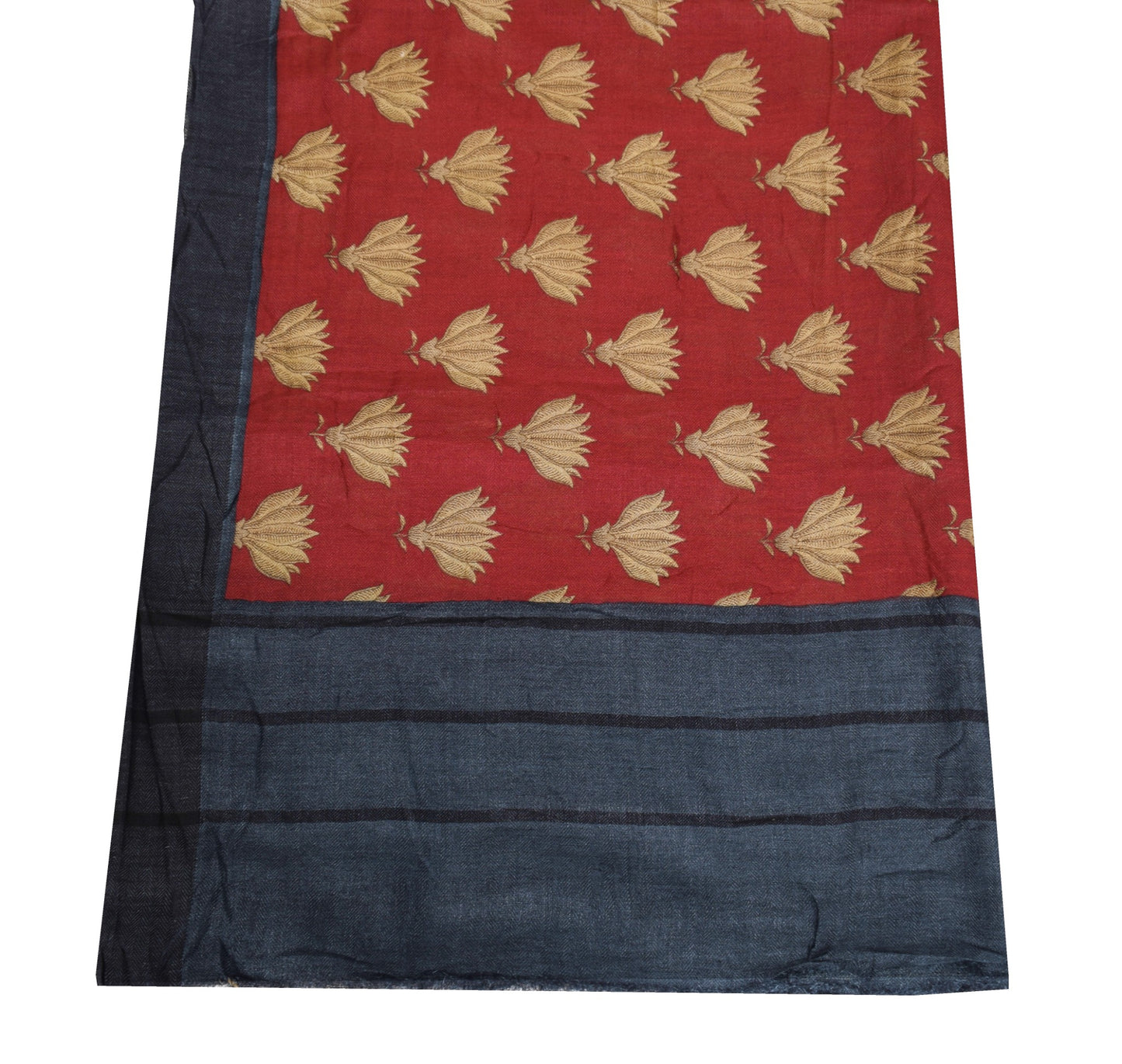 Sushila Vintage Pure Woolen Dupatta Red Floral Printed Woven Shawl Long Stole