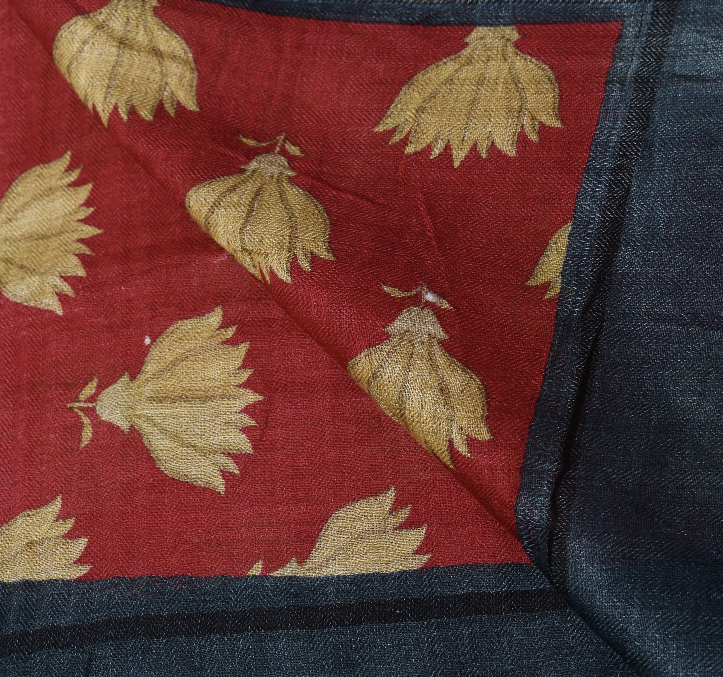 Sushila Vintage Pure Woolen Dupatta Red Floral Printed Woven Shawl Long Stole