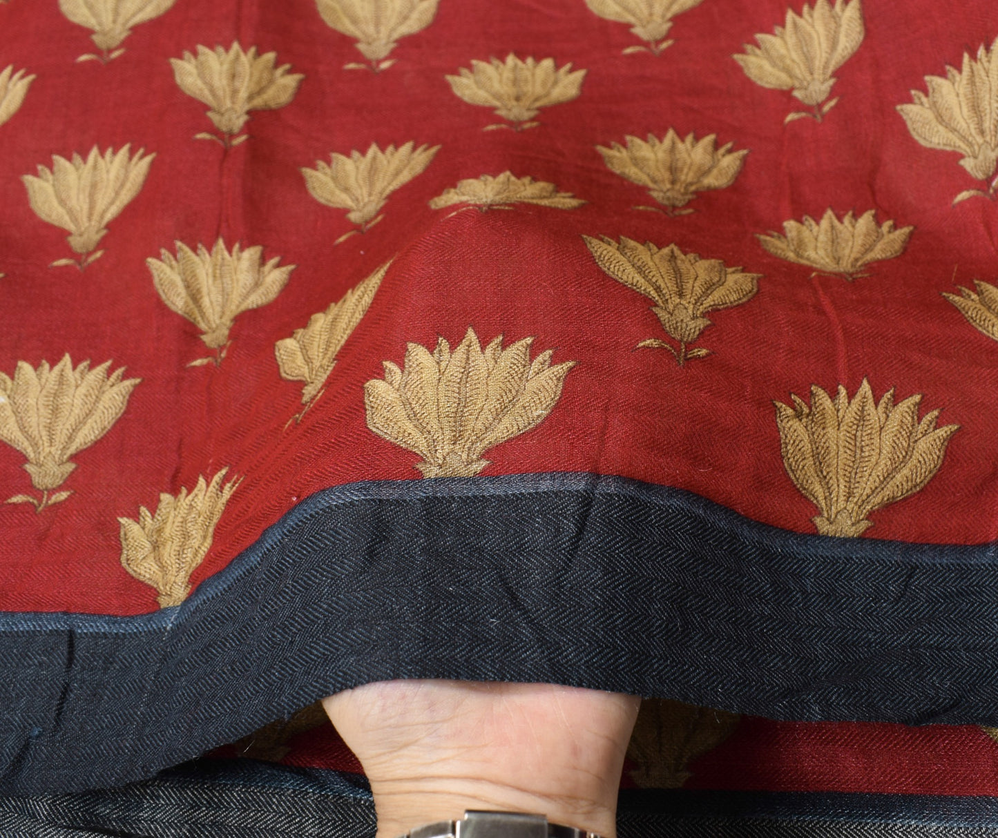 Sushila Vintage Pure Woolen Dupatta Red Floral Printed Woven Shawl Long Stole