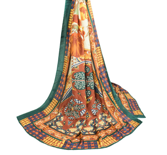 Sushila Vintage Pure Silk Dupatta Multi-Color Printed Floral Soft Long Stole