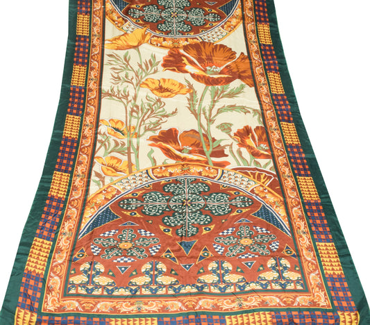 Sushila Vintage Pure Silk Dupatta Multi-Color Printed Floral Soft Long Stole