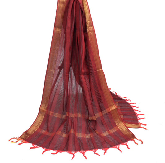 Sushila Vintage Red Black Dupatta 100% Pure Cotton Stripes Woven Long Stole Wrap