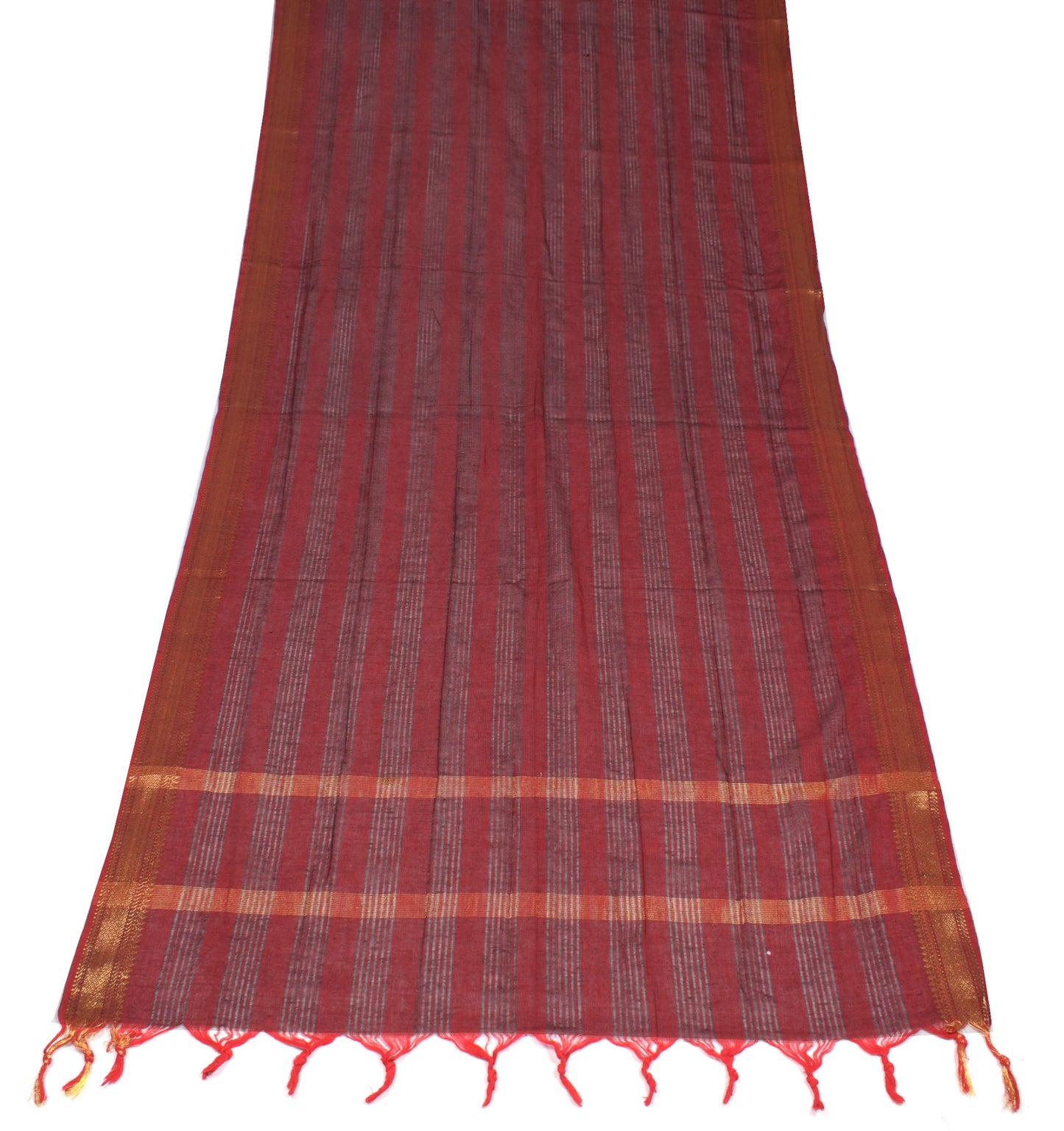 Sushila Vintage Red Black Dupatta 100% Pure Cotton Stripes Woven Long Stole Wrap