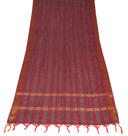 Sushila Vintage Red Black Dupatta 100% Pure Cotton Stripes Woven Long Stole Wrap