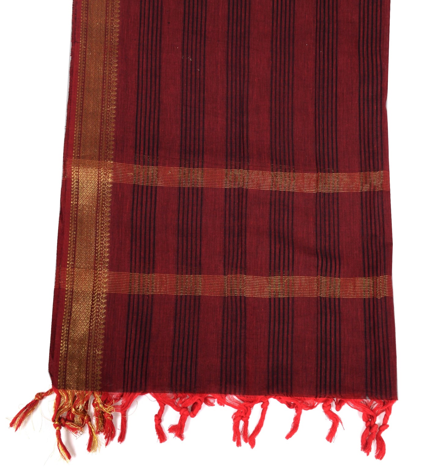 Sushila Vintage Red Black Dupatta 100% Pure Cotton Stripes Woven Long Stole Wrap