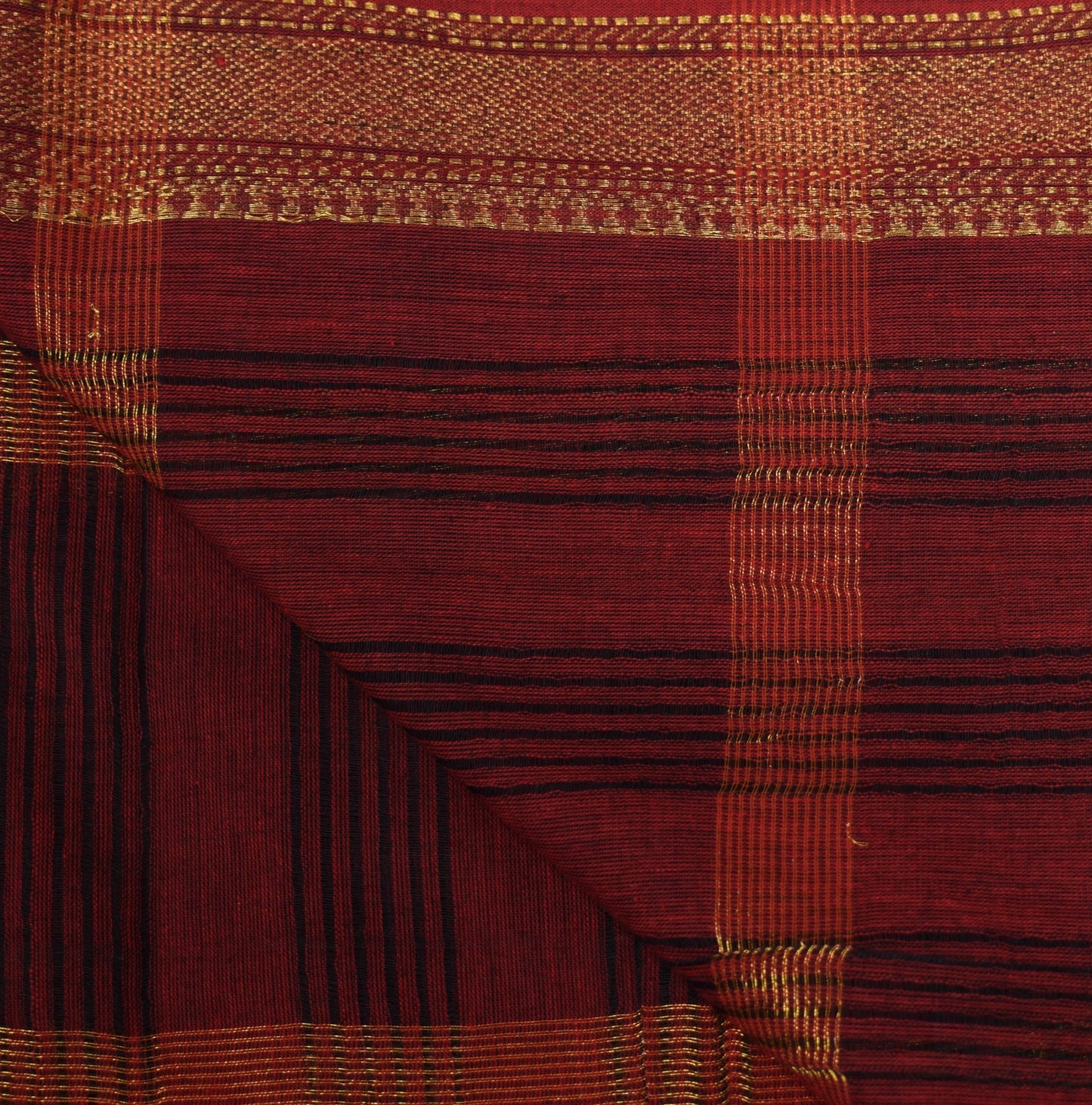 Sushila Vintage Red Black Dupatta 100% Pure Cotton Stripes Woven Long Stole Wrap