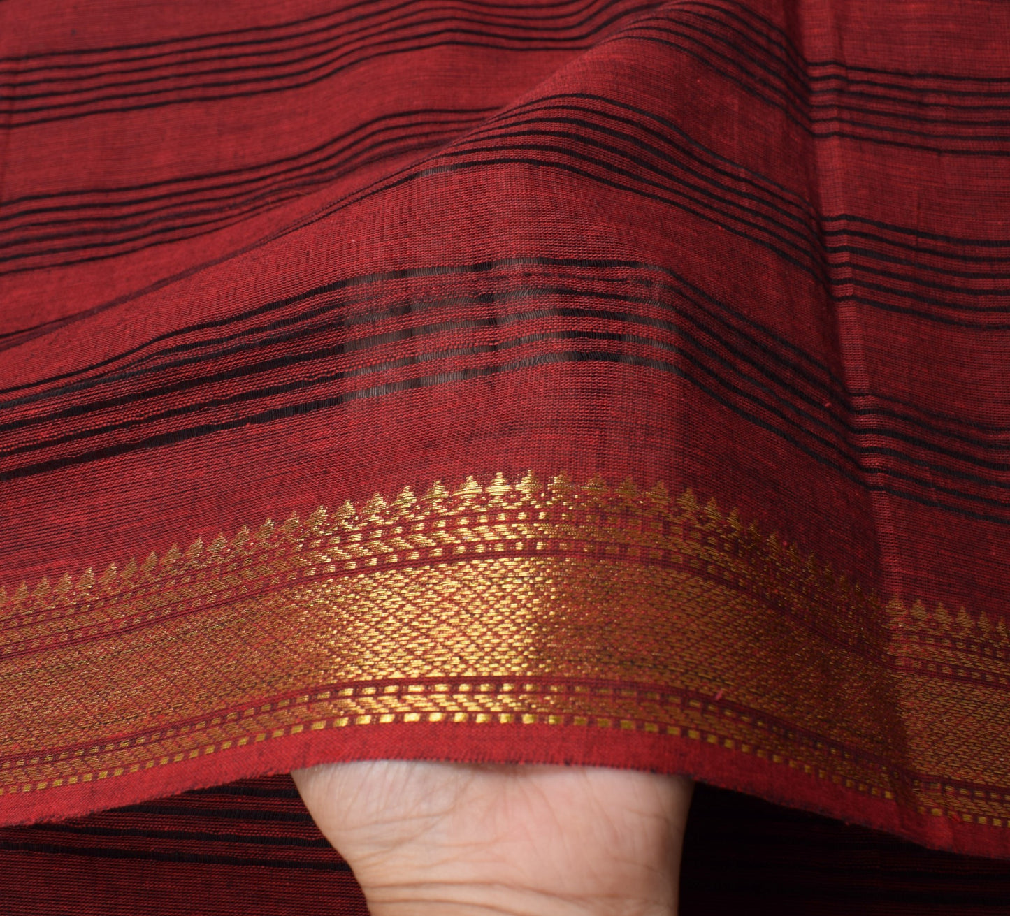 Sushila Vintage Red Black Dupatta 100% Pure Cotton Stripes Woven Long Stole Wrap