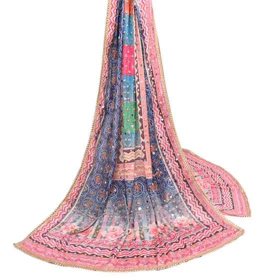 Sushila Vintage Chinnon Silk HEAVY Dupatta Abla Work Multicolor Long Stole Veil