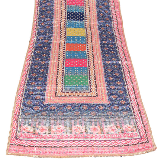 Sushila Vintage Chinnon Silk HEAVY Dupatta Abla Work Multicolor Long Stole Veil