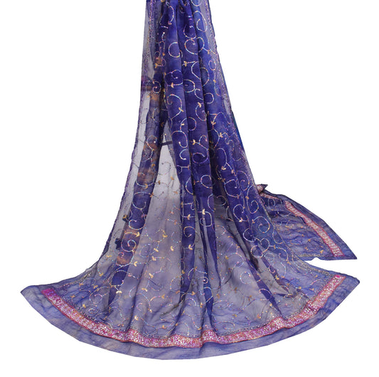 Sushila Vintage Blue Dupatta Tie-Dye Zari Sequins Work Pure Georgette Long Stole