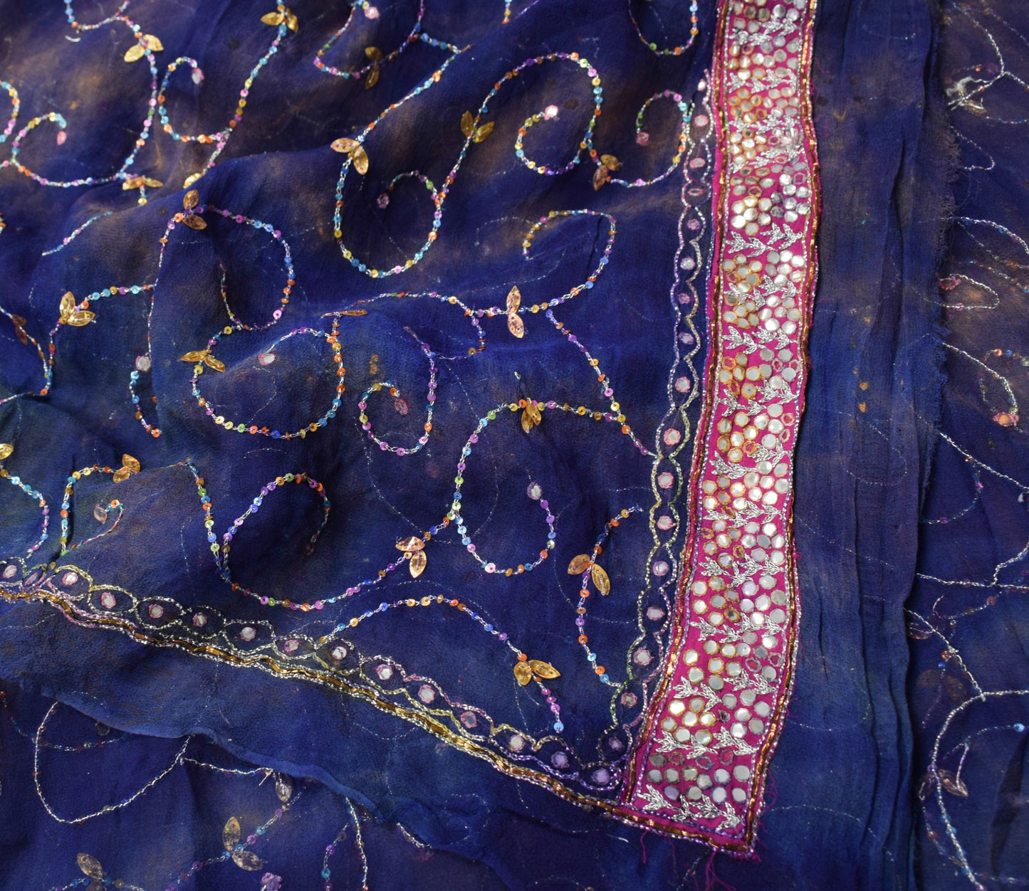 Sushila Vintage Blue Dupatta Tie-Dye Zari Sequins Work Pure Georgette Long Stole