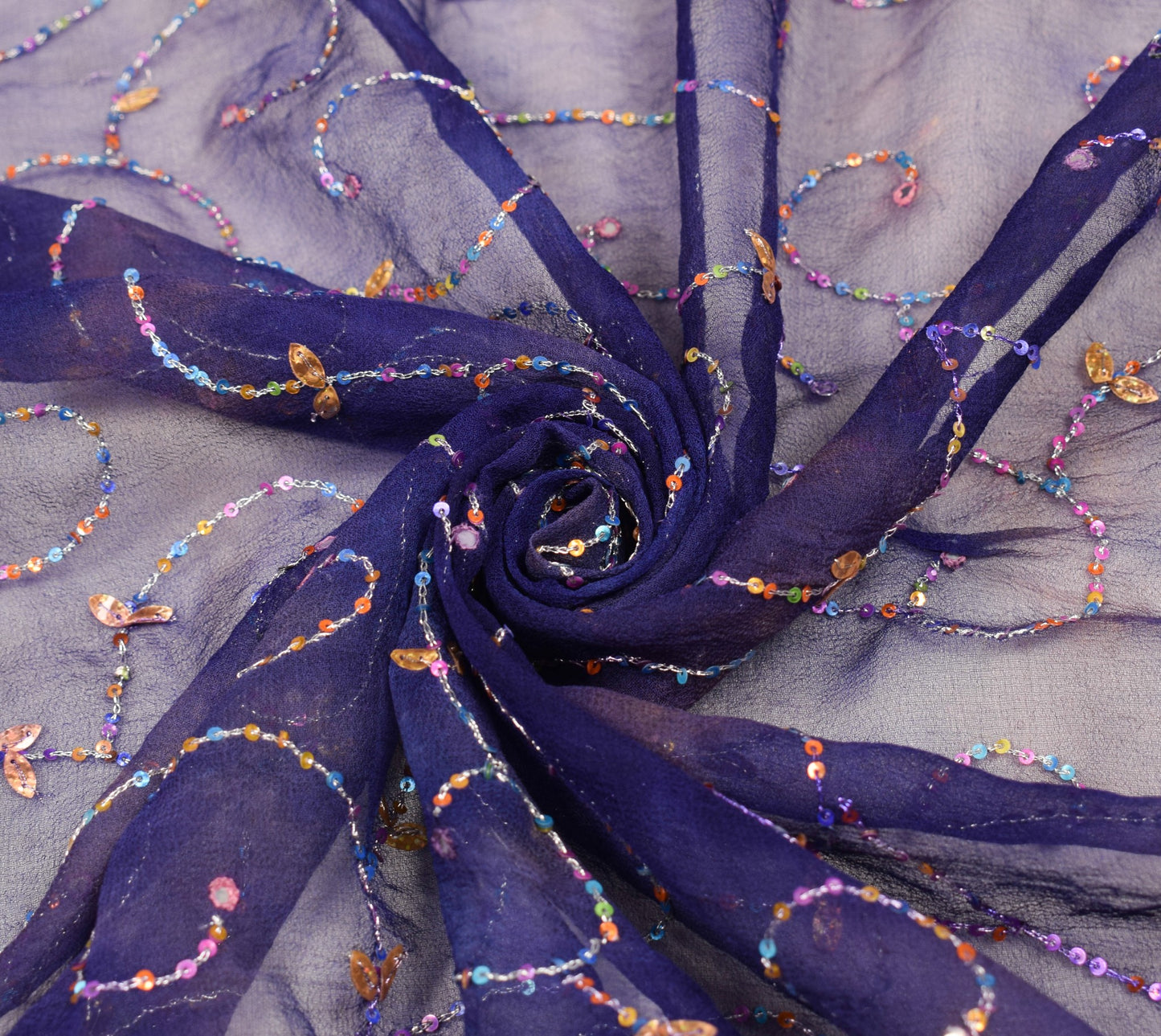 Sushila Vintage Blue Dupatta Tie-Dye Zari Sequins Work Pure Georgette Long Stole