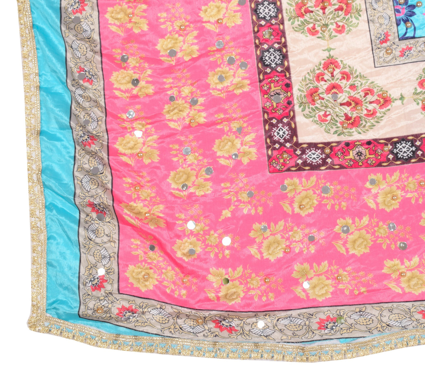 Sushila Vintage Abla Work Dupatta Chinnon Silk Pink Blue HEAVY Wrap Long Stole
