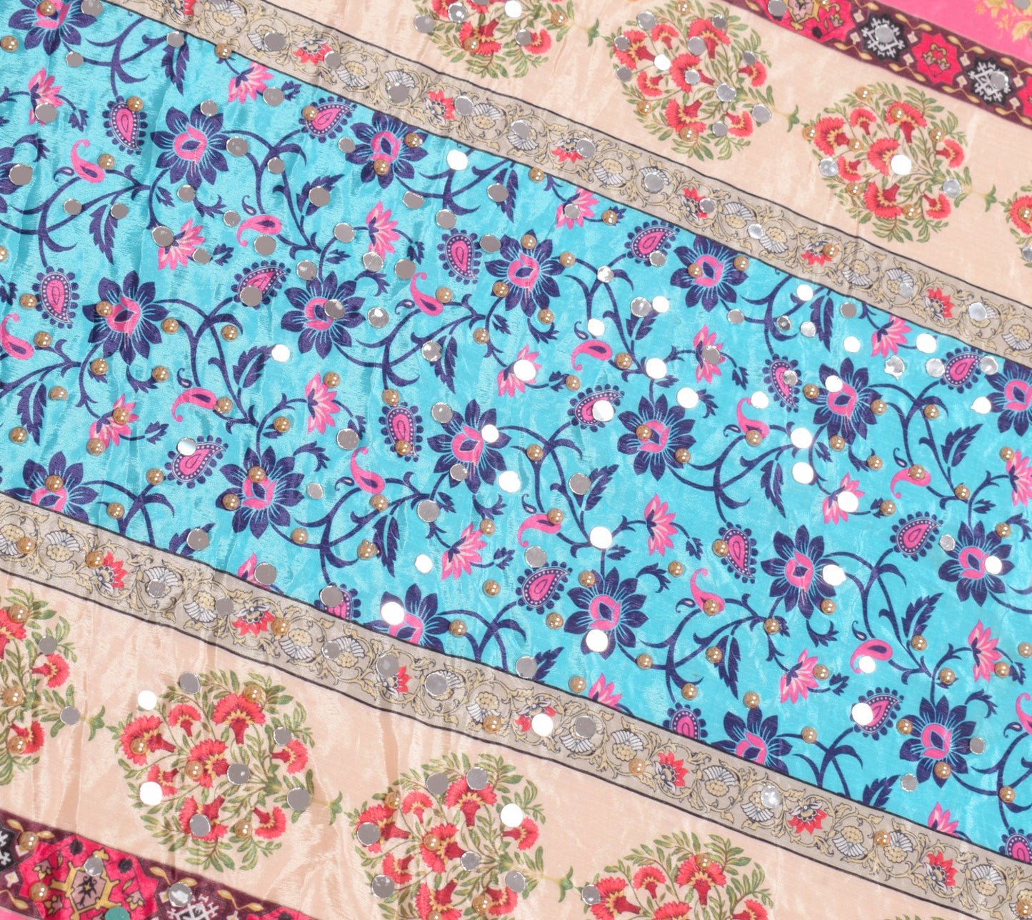 Sushila Vintage Abla Work Dupatta Chinnon Silk Pink Blue HEAVY Wrap Long Stole