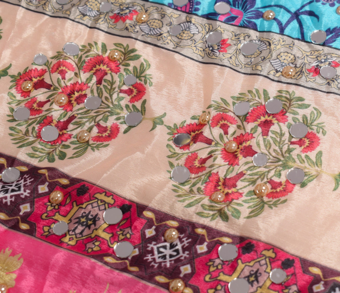 Sushila Vintage Abla Work Dupatta Chinnon Silk Pink Blue HEAVY Wrap Long Stole