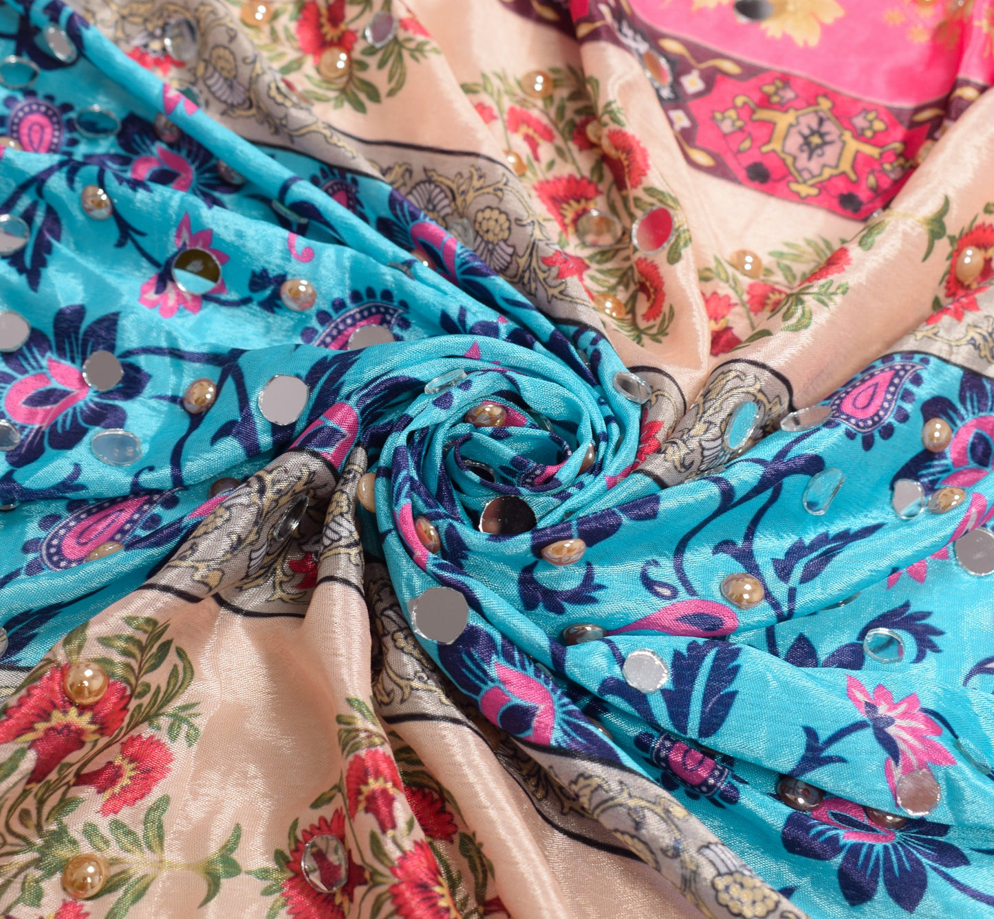 Sushila Vintage Abla Work Dupatta Chinnon Silk Pink Blue HEAVY Wrap Long Stole