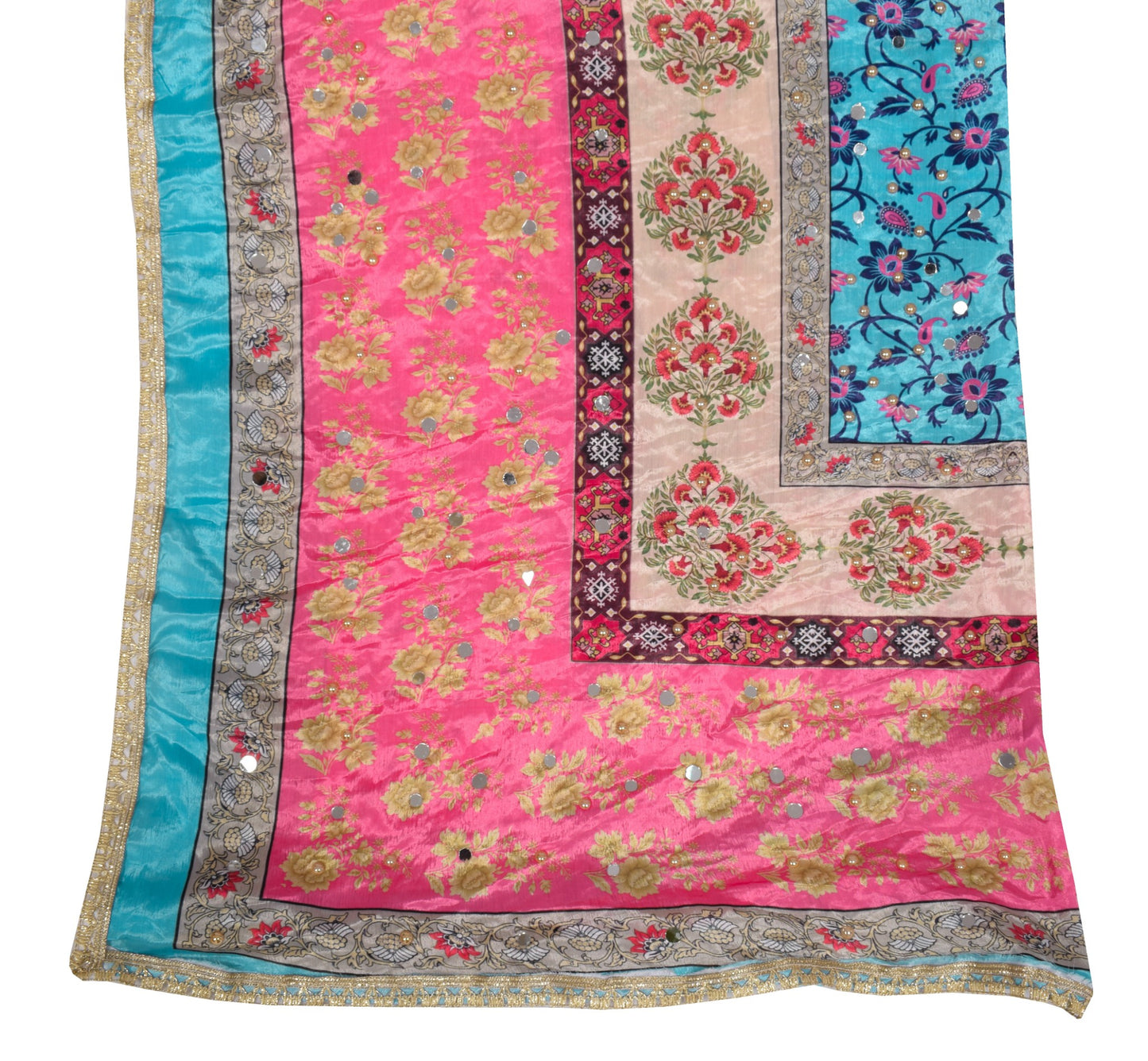 Sushila Vintage Abla Work Dupatta Chinnon Silk Pink Blue HEAVY Wrap Long Stole