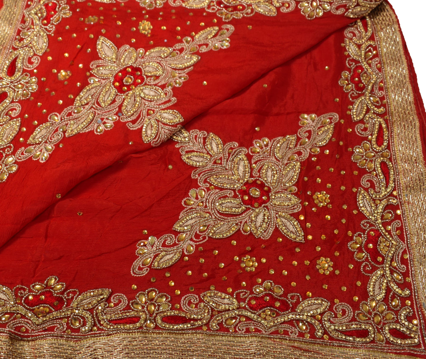Sushila Vintage Red Wedding Dupatta Pure Chiffon Embroidered Floral Long Stole