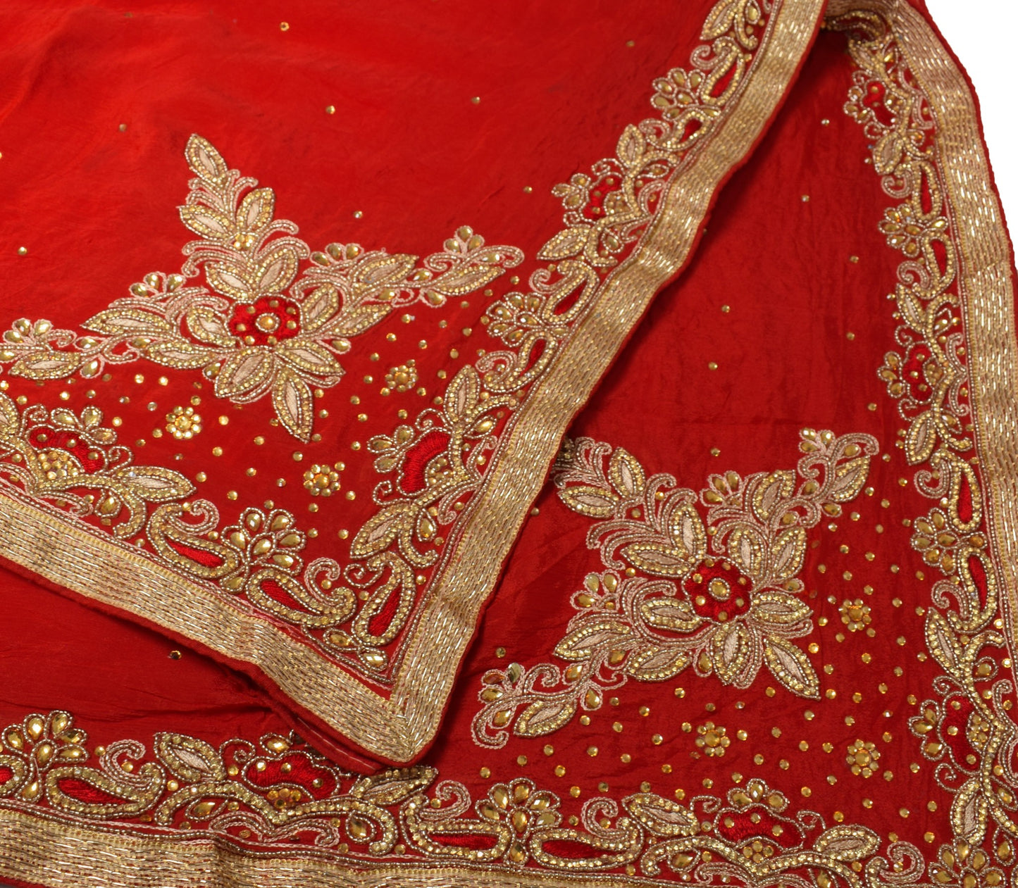 Sushila Vintage Red Wedding Dupatta Pure Chiffon Embroidered Floral Long Stole