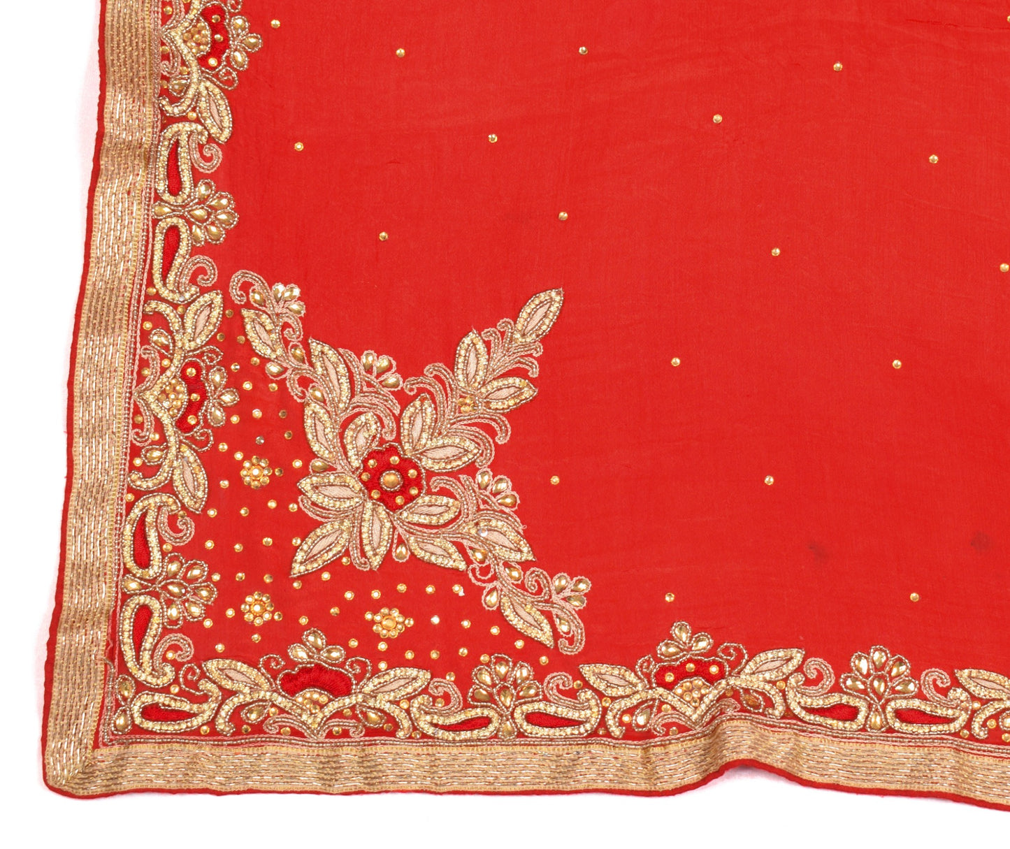 Sushila Vintage Red Wedding Dupatta Pure Chiffon Embroidered Floral Long Stole