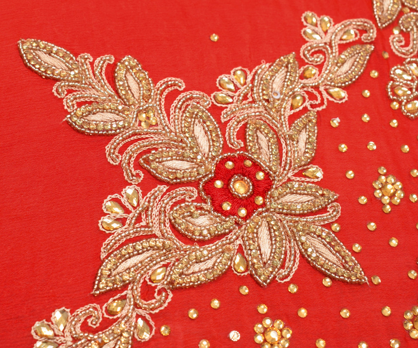 Sushila Vintage Red Wedding Dupatta Pure Chiffon Embroidered Floral Long Stole