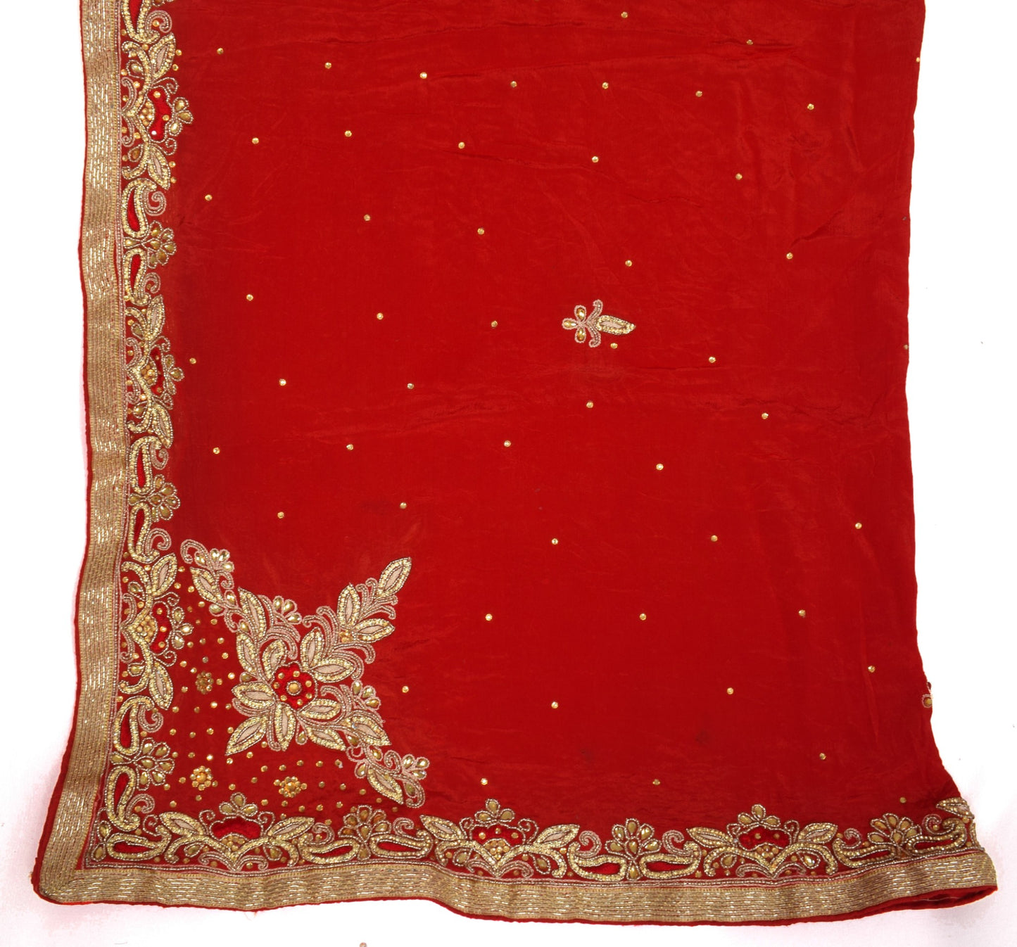 Sushila Vintage Red Wedding Dupatta Pure Chiffon Embroidered Floral Long Stole