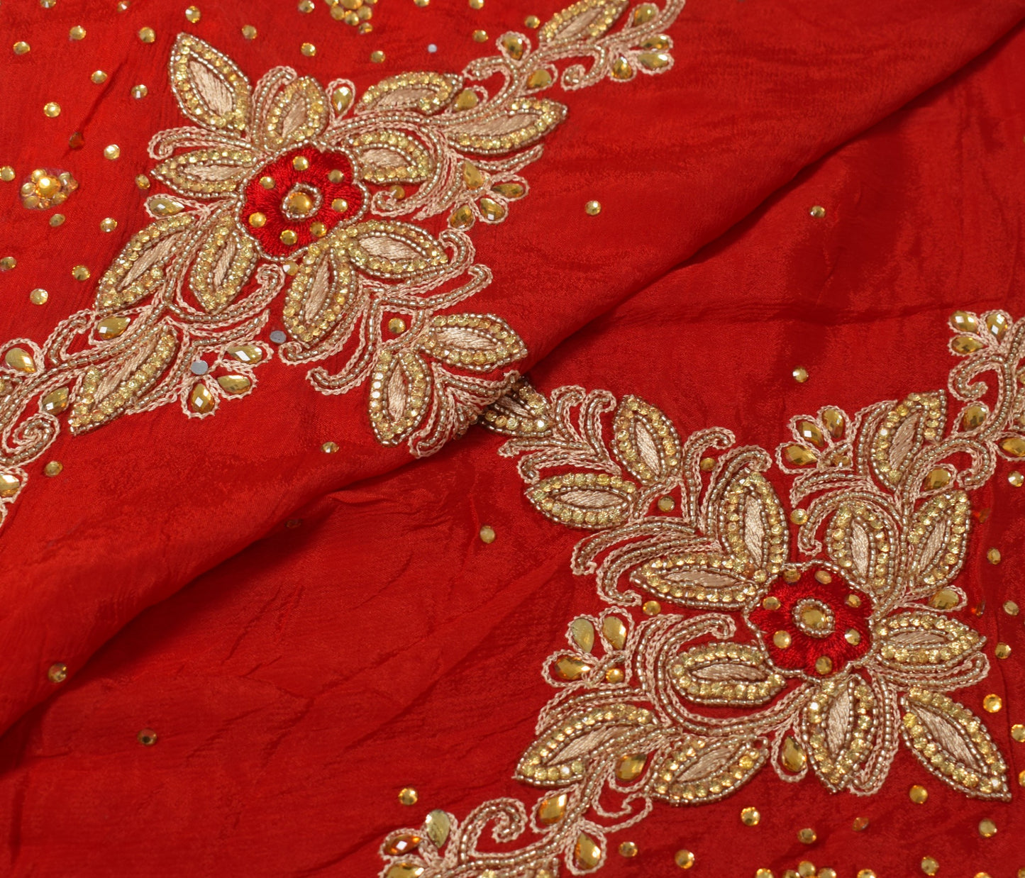 Sushila Vintage Red Wedding Dupatta Pure Chiffon Embroidered Floral Long Stole