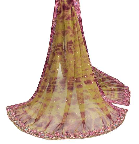 Sushila Vintage Pure Chiffon Dupatta Tie-Dye & Embroidered Green Long Stole Wrap