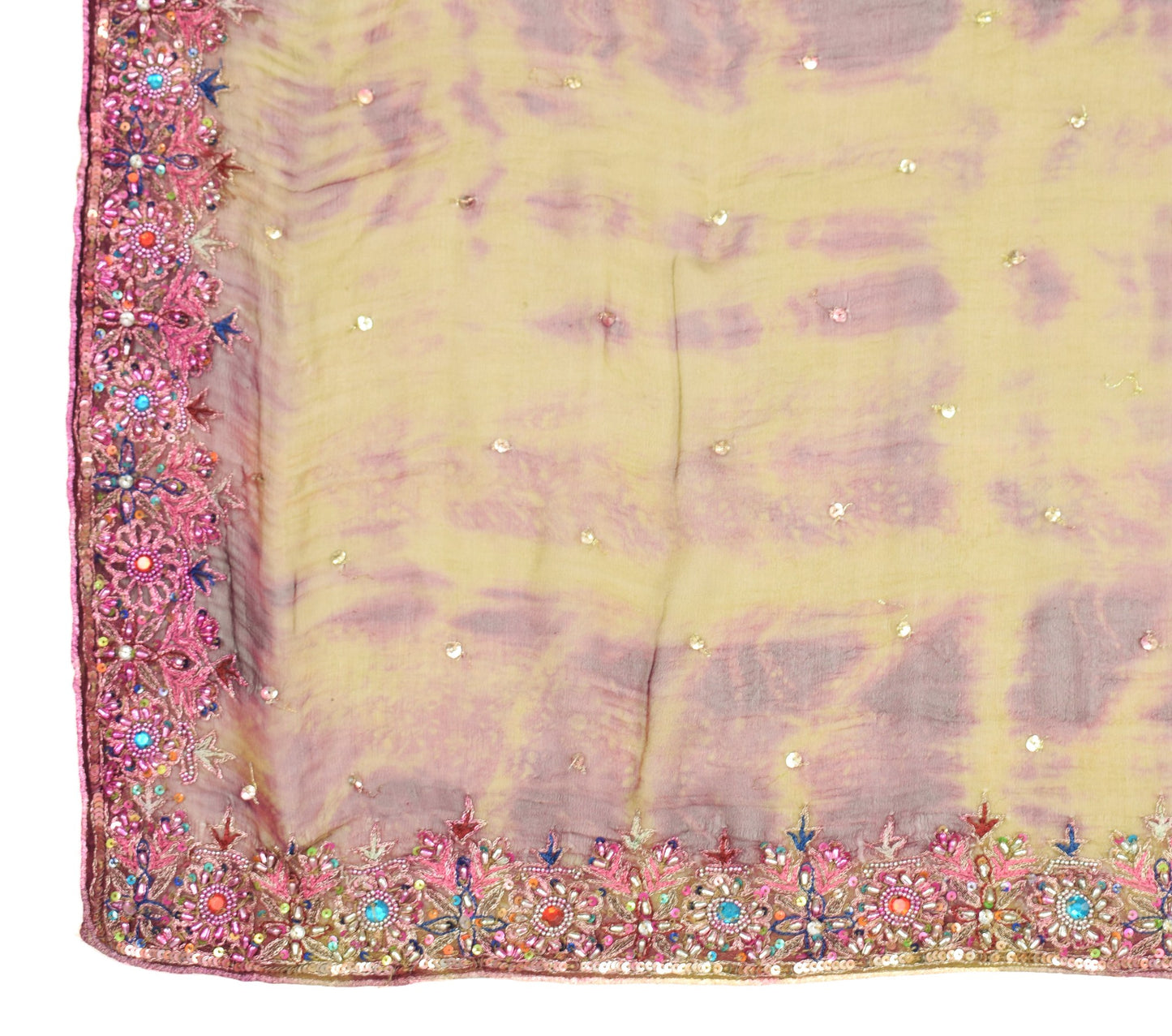 Sushila Vintage Pure Chiffon Dupatta Tie-Dye & Embroidered Green Long Stole Wrap