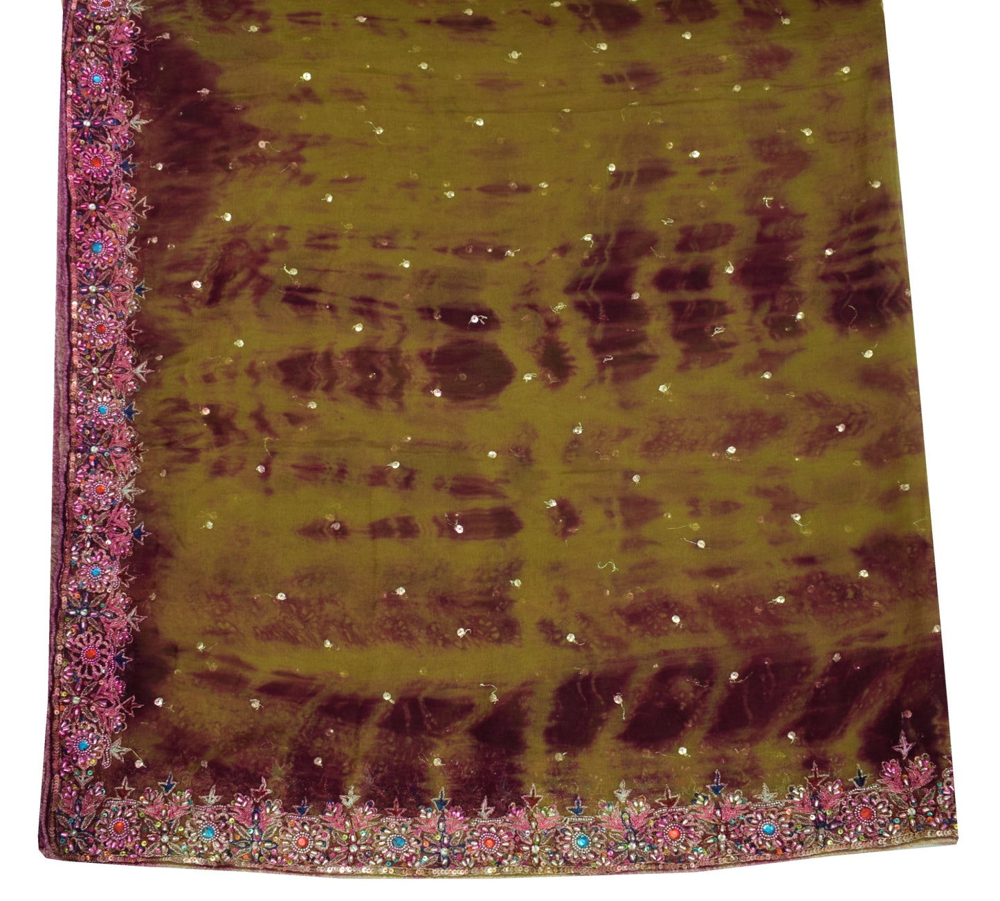 Sushila Vintage Pure Chiffon Dupatta Tie-Dye & Embroidered Green Long Stole Wrap