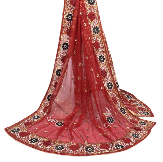 Sushila Vintage Maroon Heavy Dupatta Pure Georgette Sequins Embellish Long Stole