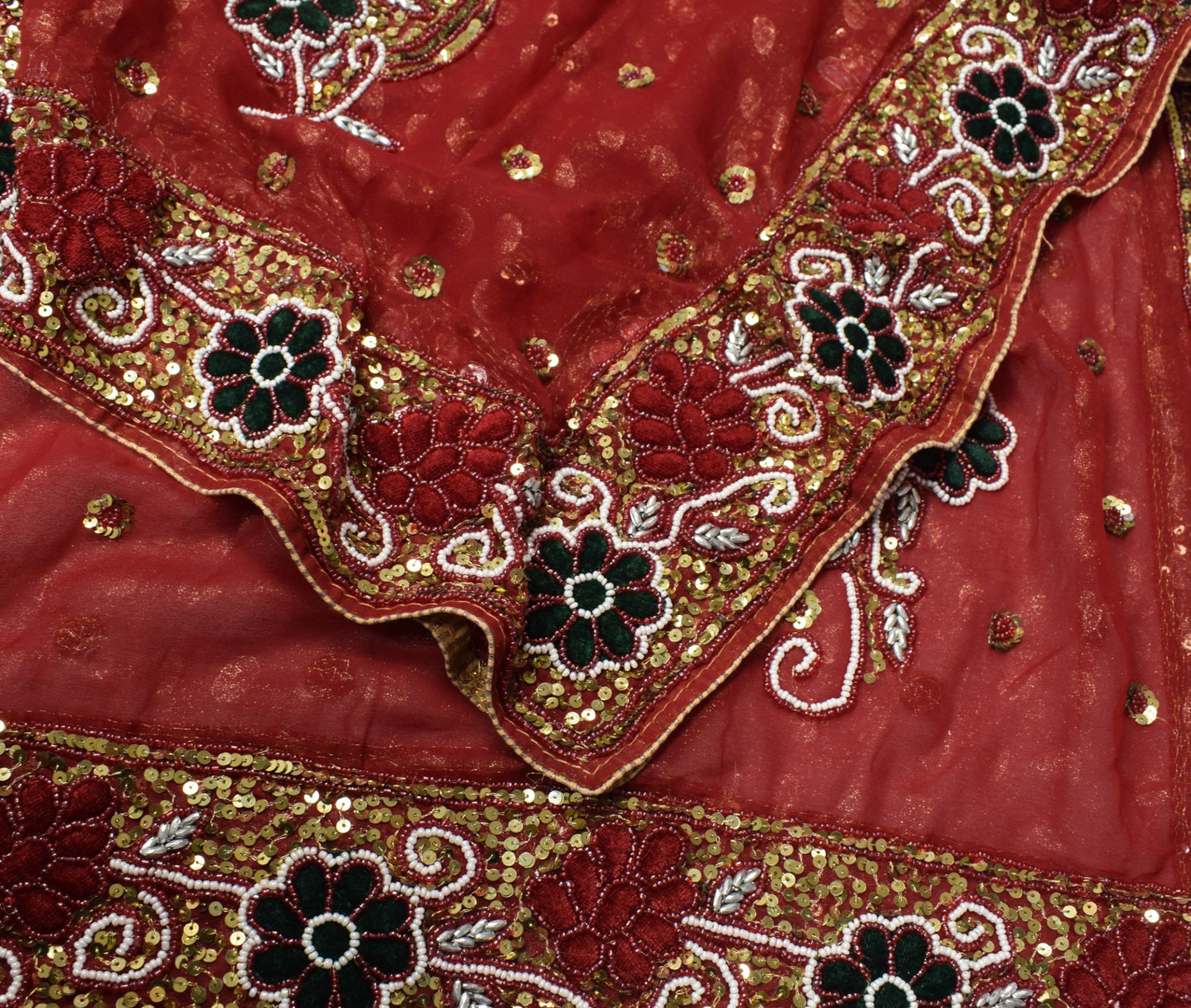 Sushila Vintage Maroon Heavy Dupatta Pure Georgette Sequins Embellish Long Stole