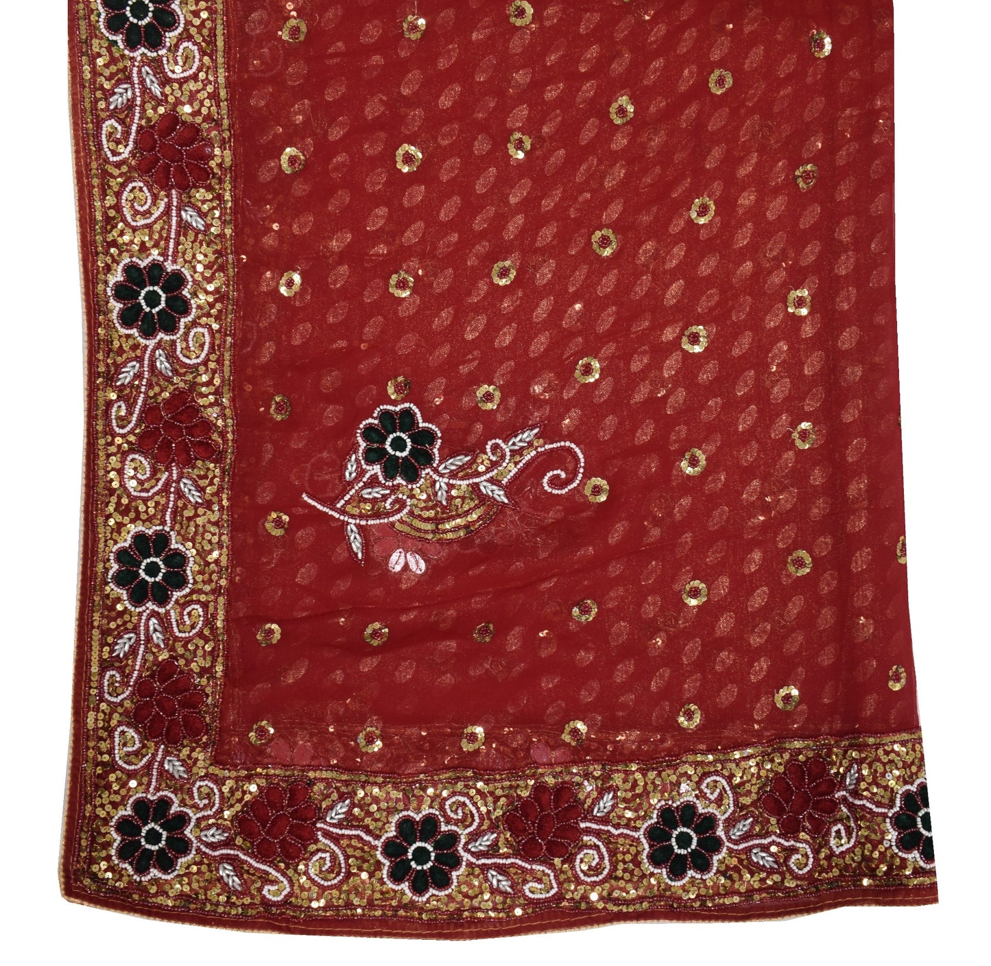 Sushila Vintage Maroon Heavy Dupatta Pure Georgette Sequins Embellish Long Stole