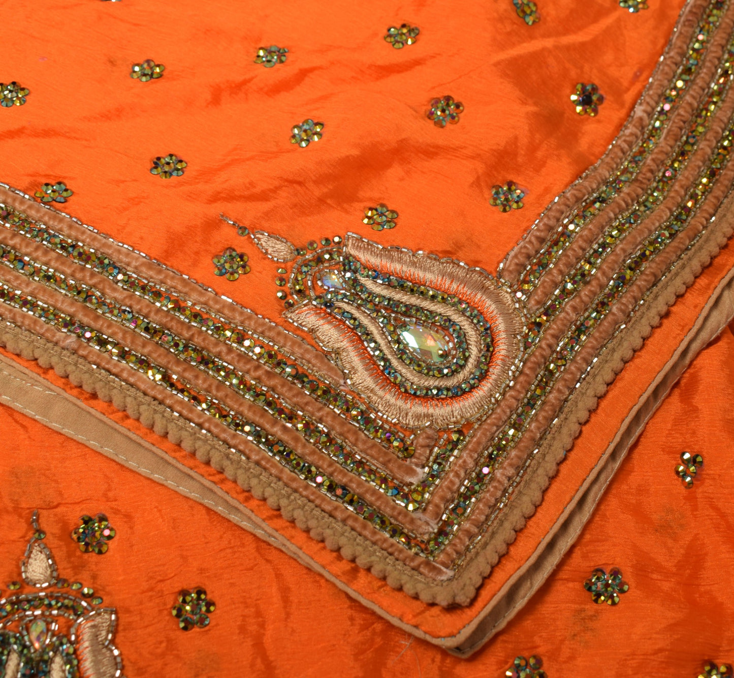 Sushila Vintage Orange Dupatta Pure Chiffon Stone With Velvet Border Long Stole