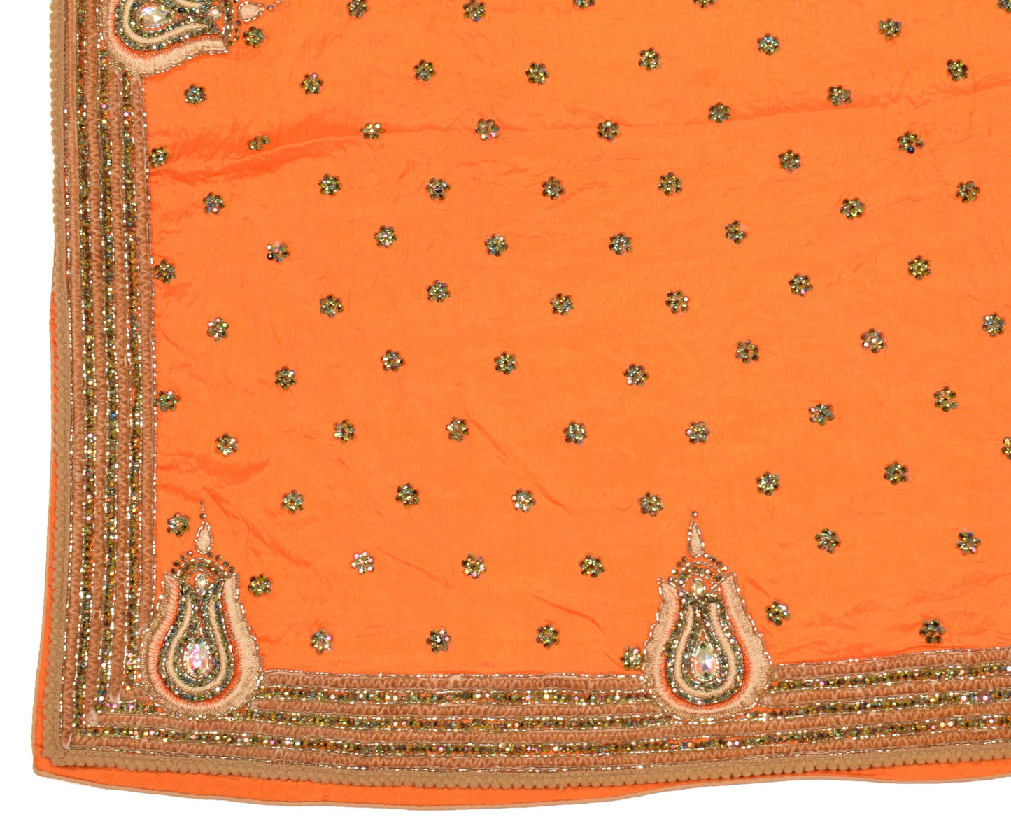 Sushila Vintage Orange Dupatta Pure Chiffon Stone With Velvet Border Long Stole
