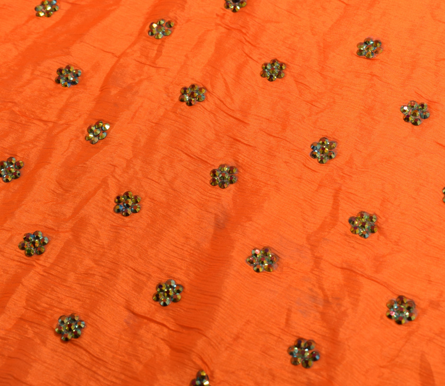 Sushila Vintage Orange Dupatta Pure Chiffon Stone With Velvet Border Long Stole