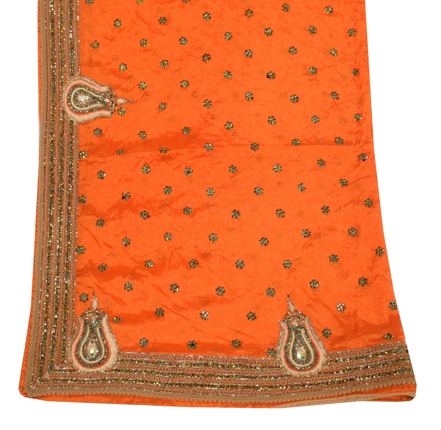 Sushila Vintage Orange Dupatta Pure Chiffon Stone With Velvet Border Long Stole