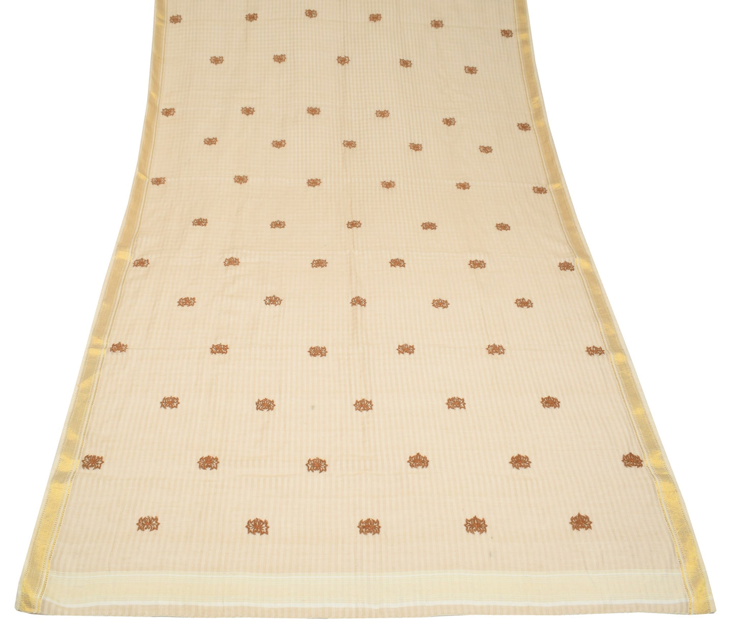Sushila Vintage Cream Dupatta 100%Pure Cotton Floral Embroidered Long Stole Wrap