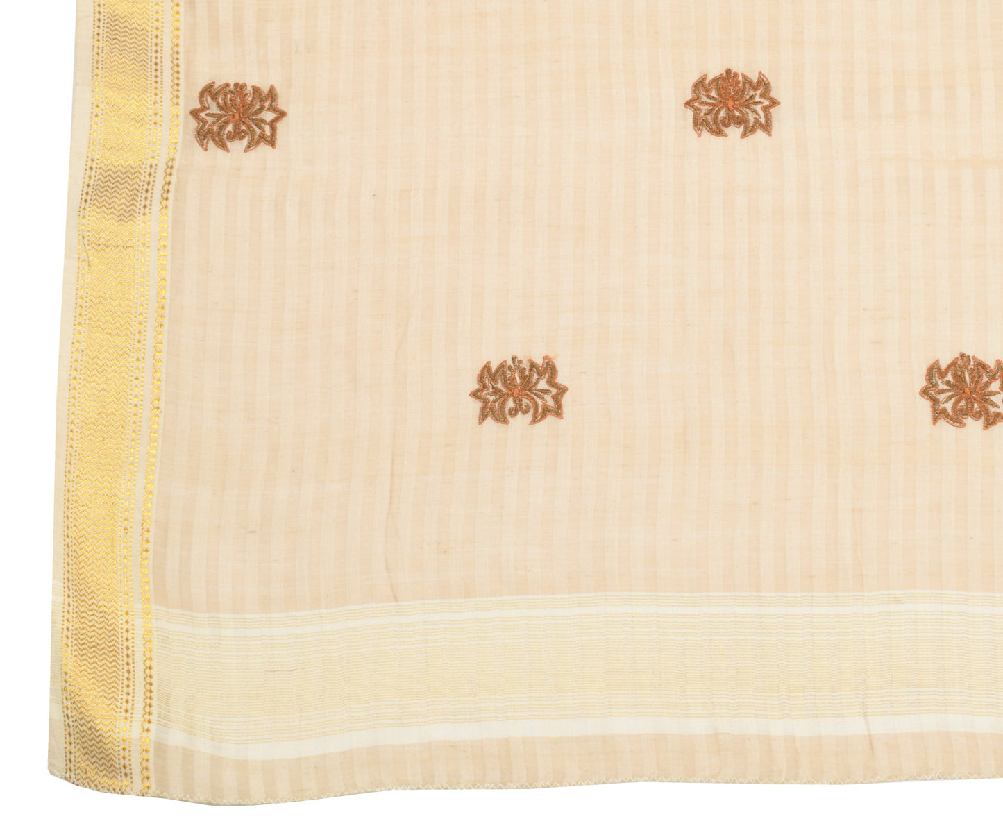 Sushila Vintage Cream Dupatta 100%Pure Cotton Floral Embroidered Long Stole Wrap