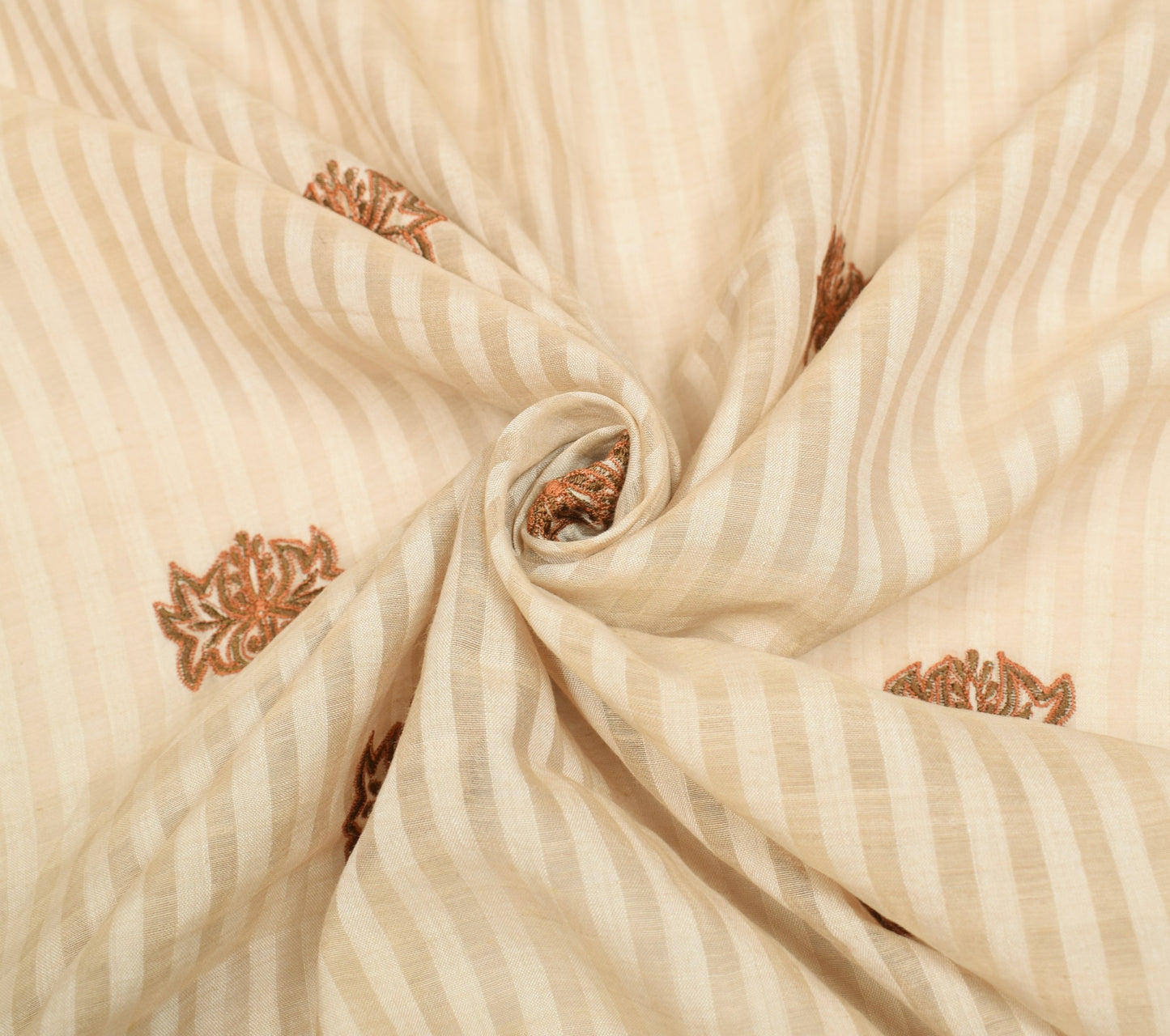 Sushila Vintage Cream Dupatta 100%Pure Cotton Floral Embroidered Long Stole Wrap