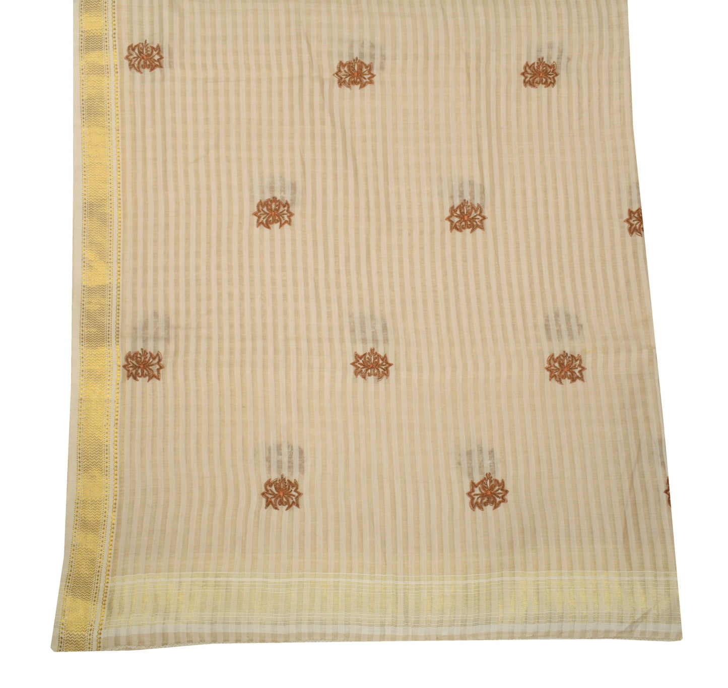 Sushila Vintage Cream Dupatta 100%Pure Cotton Floral Embroidered Long Stole Wrap