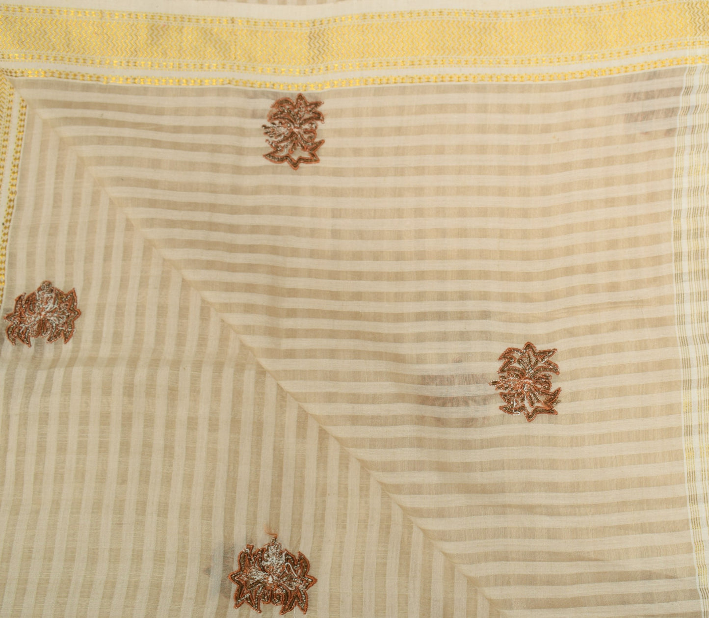 Sushila Vintage Cream Dupatta 100%Pure Cotton Floral Embroidered Long Stole Wrap